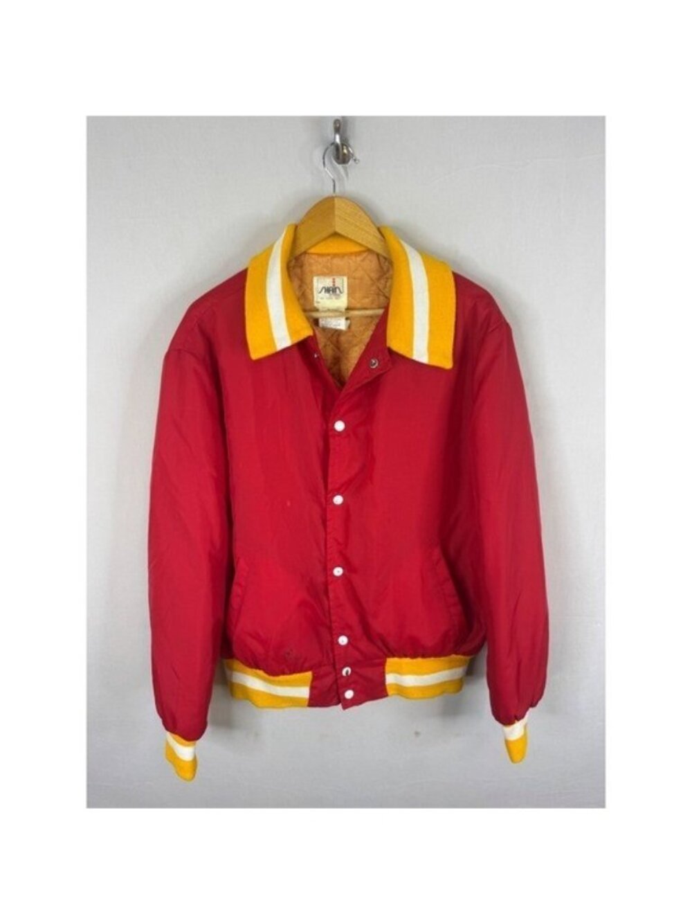 Vintage Shain of Canada Red Nylon Varsity Bomber Jacket Quilted Lined Mens L